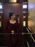 Elegant A Line Square Long Sleeves Burgundy 23rd Birthday Dress Party Gown Birthday Outfits Birthday Dress Ideas For Women HZ1121
