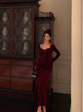 Elegant Mermaid Square Long Sleeves Burgundy 23rd Birthday Dress Party Gown Birthday Outfits Birthday Dress Ideas For Women HZ1121