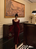 Elegant Mermaid Square Long Sleeves Burgundy 23rd Birthday Dress Party Gown Birthday Outfits Birthday Dress Ideas For Women HZ1121