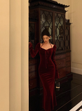 Elegant Mermaid Square Long Sleeves Burgundy 23rd Birthday Dress Party Gown Birthday Outfits Birthday Dress Ideas For Women HZ1121