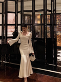Modest Mermaid Long Sleeves White Satin 21st Birthday Dress Party Gown Birthday Outfits Birthday Dress Ideas For Women HZ1121