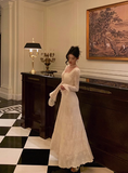 Modest A line Square Long Sleeves White Satin 21st Birthday Dress Party Gown Birthday Outfits Birthday Dress Ideas For Women HZ1121