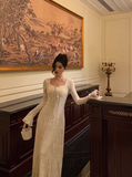Modest A line Square Long Sleeves White Satin 21st Birthday Dress Party Gown Birthday Outfits Birthday Dress Ideas For Women HZ1121