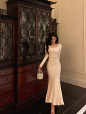 Sexy Mermaid Long Sleeves White Satin 21st Birthday Dress Party Gown Birthday Outfits Birthday Dress Ideas For Women HZ1121