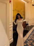 Sexy Mermaid Long Sleeves White Satin 21st Birthday Dress Party Gown Birthday Outfits Birthday Dress Ideas For Women HZ1121
