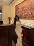Sexy Mermaid Long Sleeves White Satin 21st Birthday Dress Party Gown Birthday Outfits Birthday Dress Ideas For Women HZ1121