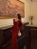 Sexy Mermaid Long Sleeves Red Satin 21st Birthday Dress Party Gown Birthday Outfits Birthday Dress Ideas For Women HZ1121