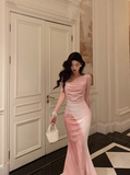 Modest Mermaid Spaghetti Straps Pink Satin 21st Birthday Dress Party Gown Birthday Outfits Birthday Dress Ideas For Women HZ1121