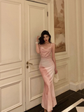 Modest Mermaid Spaghetti Straps Pink Satin 21st Birthday Dress Party Gown Birthday Outfits Birthday Dress Ideas For Women HZ1121