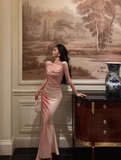 Modest Mermaid Spaghetti Straps Pink Satin 21st Birthday Dress Party Gown Birthday Outfits Birthday Dress Ideas For Women HZ1121