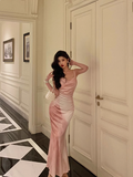 Modest Mermaid Spaghetti Straps Pink Satin 21st Birthday Dress Party Gown Birthday Outfits Birthday Dress Ideas For Women HZ1121