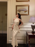 Modest Mermaid High Neckline White Satin 21st Birthday Dress Party Gown Birthday Outfits Birthday Dress Ideas For Women HZ1121