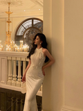 Modest Mermaid High Neckline White Satin 21st Birthday Dress Party Gown Birthday Outfits Birthday Dress Ideas For Women HZ1121