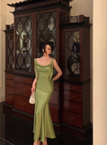 Sexy Mermaid Square Green Satin 21st Birthday Dress Party Gown Birthday Outfits Birthday Dress Ideas For Women HZ1121