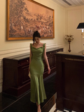 Sexy Mermaid Square Green Satin 21st Birthday Dress Party Gown Birthday Outfits Birthday Dress Ideas For Women HZ1121