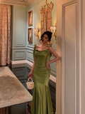 Sexy Mermaid Square Green Satin 21st Birthday Dress Party Gown Birthday Outfits Birthday Dress Ideas For Women HZ1121