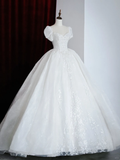 Glitter Wedding Dresses Ball Gown Sweetheart Short Sleeves Lace Wedding Dresses Bridal Gowns HZ1121