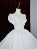 Glitter Wedding Dresses Ball Gown Sweetheart Short Sleeves Lace Wedding Dresses Bridal Gowns HZ1121