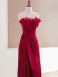 Elegant Glamour A Line Strapless Burgundy 21st Birthday Dress Party Gown Birthday Outfits Birthday Dress Ideas For Women HZ1121