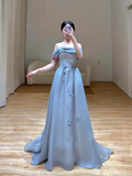 Elegant Glamour A Line Strapless Blue 21st Birthday Dresses Party Gown Birthday Outfits Birthday Dress Ideas For Women HZ1121