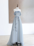 Elegant Glamour A Line Strapless Blue 21st Birthday Dresses Party Gown Birthday Outfits Birthday Dress Ideas For Women HZ1121