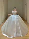 Glitter Wedding Dresses Ball Gown Square Neckline Short Sleeves Satin Wedding Dresses Bridal Gowns HZ1121
