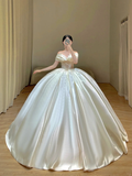 Glitter Wedding Dresses Ball Gown Off The Shoulder Short Sleeves Satin Wedding Dresses Bridal Gowns HZ1121