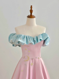 Elegant Glamour A line Off The Shoulder Pink Satin Prom Dress Party Dress Evening Dresses HZ1121