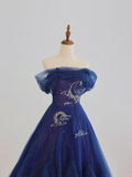 Elegant Glamour Ball Gown Off The Shoulder Grape Tulle Prom Dress Party Dress Evening Dresses HZ1121