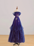 Elegant Glamour Ball Gown Off The Shoulder Grape Tulle Prom Dress Party Dress Evening Dresses HZ1121