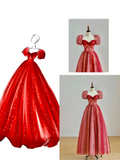 Elegant Glamour Ball Gown Sweetheart Short Sleeves Tulle Red Prom Dress Party Dress Evening Dresses HZ1121