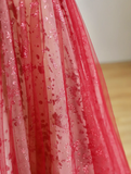 Elegant Glamour Ball Gown Sweetheart Short Sleeves Tulle Red Prom Dress Party Dress Evening Dresses HZ1121