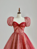 Elegant Glamour Ball Gown Sweetheart Short Sleeves Tulle Red Prom Dress Party Dress Evening Dresses HZ1121