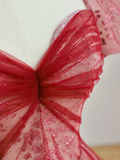 Elegant Glamour Ball Gown Sweetheart Short Sleeves Tulle Red Prom Dress Party Dress Evening Dresses HZ1121