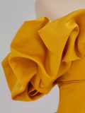 Elegant Glamour Ball Gown Off The Shoulder Short Sleeves Satin Yellow Prom Dress Party Dress Evening Dresses HZ1121