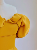 Elegant Glamour Ball Gown Off The Shoulder Short Sleeves Satin Yellow Prom Dress Party Dress Evening Dresses HZ1121