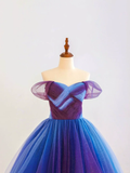 Elegant Glamour Ball Gown Off The Shoulder Grape Tulle Prom Dress Party Dress Long Evening Dresses HZ1121