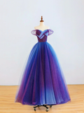 Elegant Glamour Ball Gown Off The Shoulder Grape Tulle Prom Dress Party Dress Long Evening Dresses HZ1121