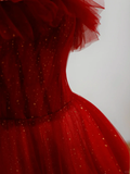 Elegant Glamour Ball Gown Off The Shoulder Short Sleeves Burgundy Tulle Prom Dress Party Dress Evening Dresses HZ1121