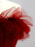 Elegant Glamour Ball Gown Off The Shoulder Short Sleeves Burgundy Tulle Prom Dress Party Dress Evening Dresses HZ1121