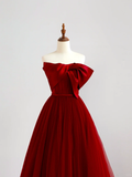 Elegant Glamour Ball Gown Strapless Burgundy Tulle Prom Dress Party Dress Evening Dresses HZ1121