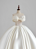 Glitter Wedding Dresses Ball Gown Off The Shoulder Short Sleeves Satin Wedding Dresses Corset Bridal Gowns HZ1121
