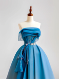Elegant Glamour Ball Gown Strapless Blue Tulle Prom Dress Party Dress Evening Dresses HZ1121