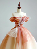 Elegant Glamour Ball Gown Off The Shoulder Pink Tulle Prom Dress Party Dress Long Evening Dresses HZ1121