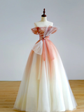 Elegant Glamour Ball Gown Off The Shoulder Pink Tulle Prom Dress Party Dress Long Evening Dresses HZ1121