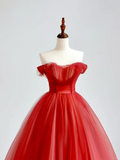 Elegant Glamour Ball Gown Off The Shoulder Red Tulle Prom Dress Party Dress Long Evening Dresses HZ1121