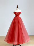 Elegant Glamour Ball Gown Off The Shoulder Red Tulle Prom Dress Party Dress Long Evening Dresses HZ1121