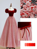 Elegant Glamour Ball Gown Sweetheart Short Sleeves Tulle Pink Prom Dress Party Dress Evening Dresses HZ1121