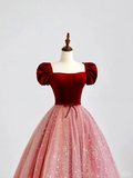 Elegant Glamour Ball Gown Sweetheart Short Sleeves Tulle Pink Prom Dress Party Dress Evening Dresses HZ1121