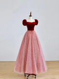 Elegant Glamour Ball Gown Sweetheart Short Sleeves Tulle Pink Prom Dress Party Dress Evening Dresses HZ1121